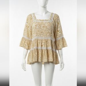 Free People Mustard Floral Lace Blouse